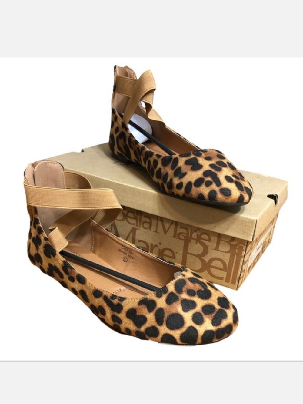 Bella Marie Dana-20 Leopard Suede Ballerina Flat w/Elastic Crossing Straps